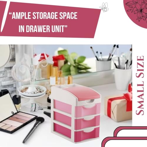 Nabhya Small Size Desktop Cosmetic & Make-up Organizers Drawer MulitPurpose Drawer Rack Organizers (Pink, 3 Layer) - Image 4