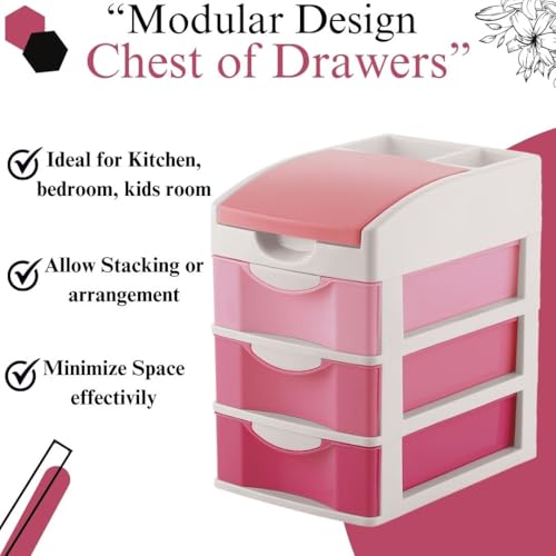 Nabhya Small Size Desktop Cosmetic & Make-up Organizers Drawer MulitPurpose Drawer Rack Organizers (Pink, 3 Layer) - Image 5