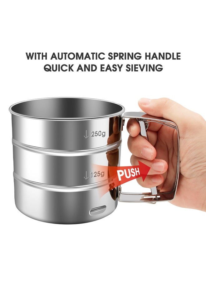Flour Sifter, Stainless Steel Hand Held Flour Sifter, Flour Shaker Cup for Home Kitchen with Hand Press, Large Capacity Baking Sieve Cup for Icing Sugar Cake Flour - Image 3