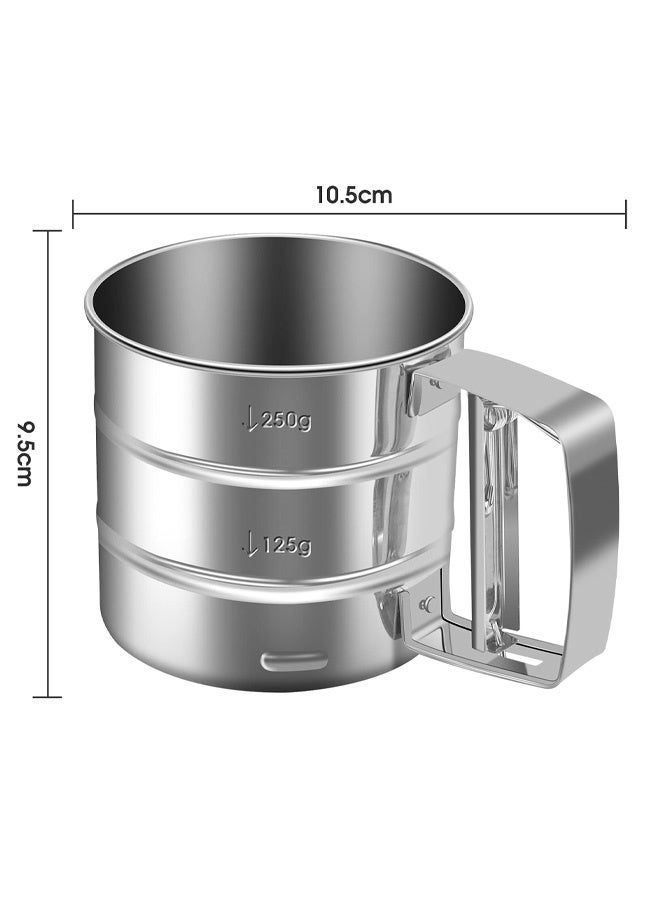 Flour Sifter, Stainless Steel Hand Held Flour Sifter, Flour Shaker Cup for Home Kitchen with Hand Press, Large Capacity Baking Sieve Cup for Icing Sugar Cake Flour - Image 2