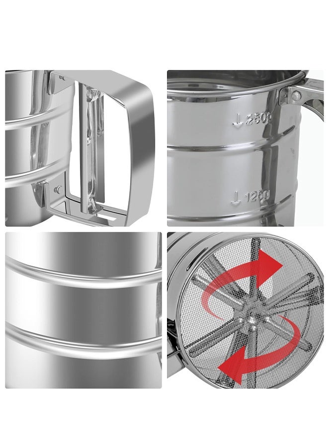 Flour Sifter, Stainless Steel Hand Held Flour Sifter, Flour Shaker Cup for Home Kitchen with Hand Press, Large Capacity Baking Sieve Cup for Icing Sugar Cake Flour - Image 4