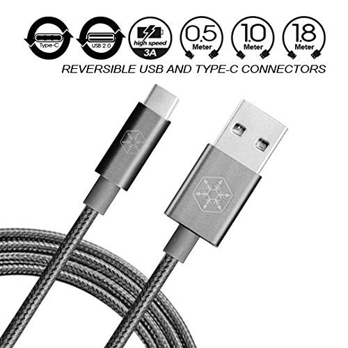 SilverStone كابل شحن SilverStone Technology CPU04 القابل للعكس USB-A إلى USB-C، 0.5 متر، مضفر من النايلون وهيكل من الألمنيوم، رمادي فحمي - Image 2