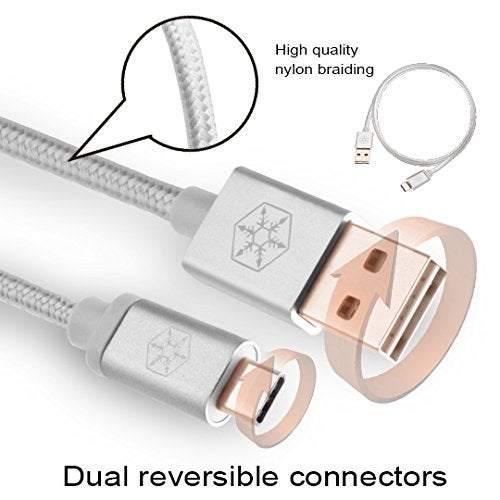 SilverStone كابل شحن SilverStone Technology CPU04 القابل للعكس USB-A إلى USB-C، 0.5 متر، مضفر من النايلون وهيكل من الألمنيوم، رمادي فحمي - Image 3