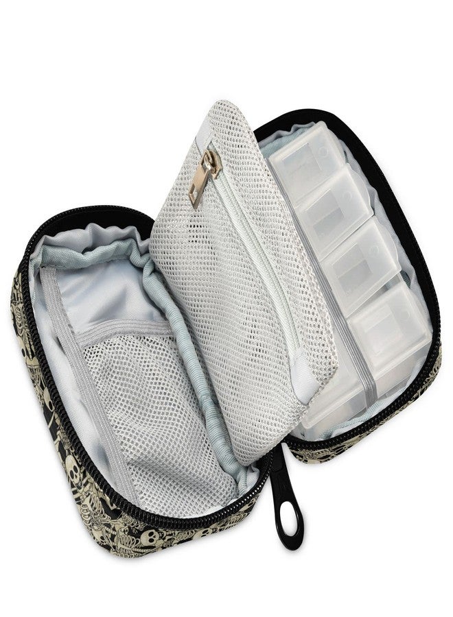 Ollabaky Gothic Skull Skeleton Pill Case, Portable Weekly Pill Box Bag Container 7 Days Pill Organizer Vitamin Supplement Holder with Zipper for Travel Family Business - Image 2