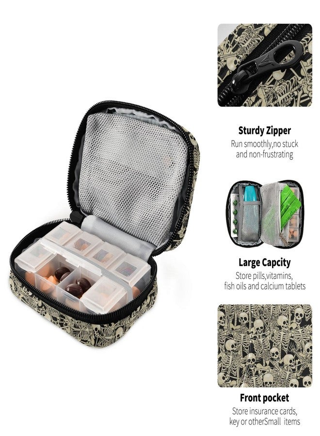 Ollabaky Gothic Skull Skeleton Pill Case, Portable Weekly Pill Box Bag Container 7 Days Pill Organizer Vitamin Supplement Holder with Zipper for Travel Family Business - Image 3