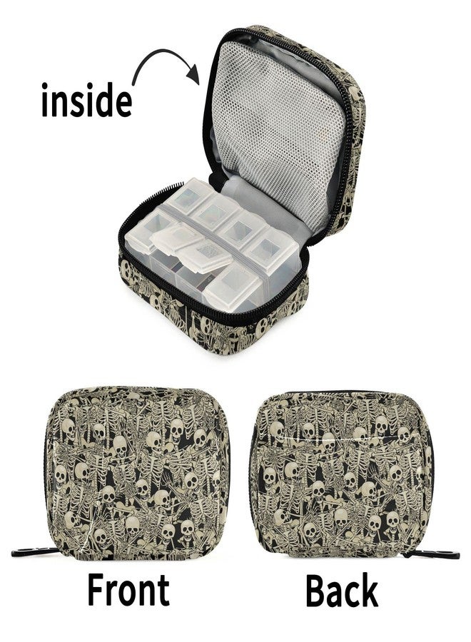 Ollabaky Gothic Skull Skeleton Pill Case, Portable Weekly Pill Box Bag Container 7 Days Pill Organizer Vitamin Supplement Holder with Zipper for Travel Family Business - Image 5