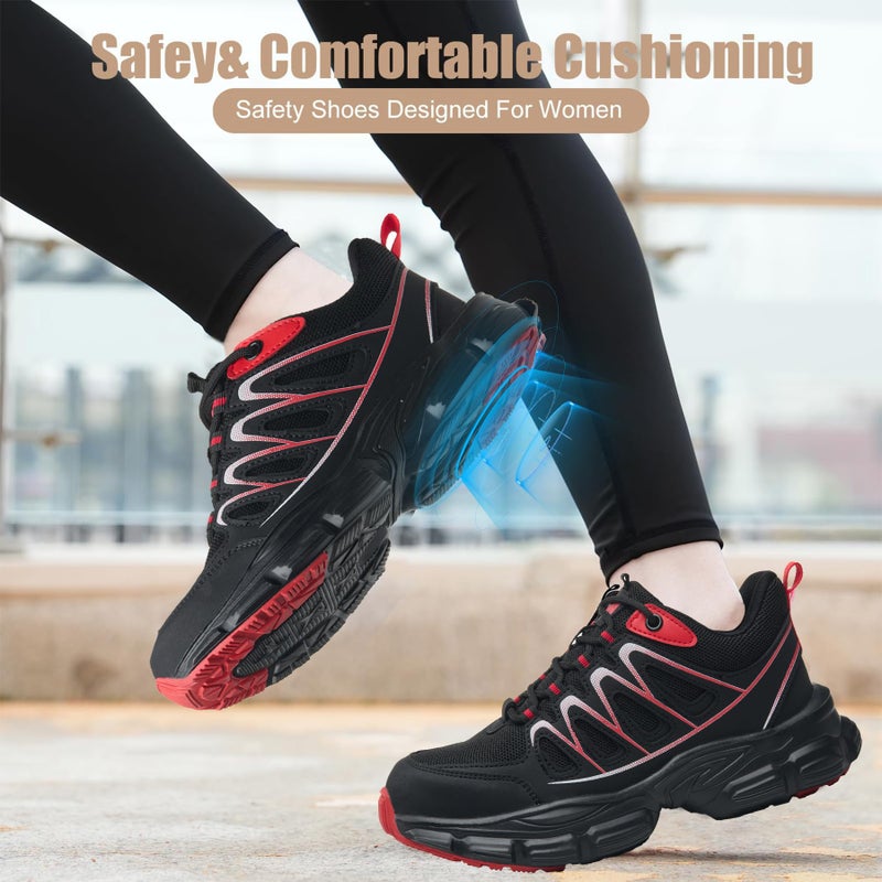 Hogent Steel Toe Shoes for Women Men Wide Non Slip Composite Work Sneakers Indestructible Comfortable Safety Tennis Shoes Lightweight Breathable Construction Sneakers Puncture Proof Ergonomic Design - Image 2