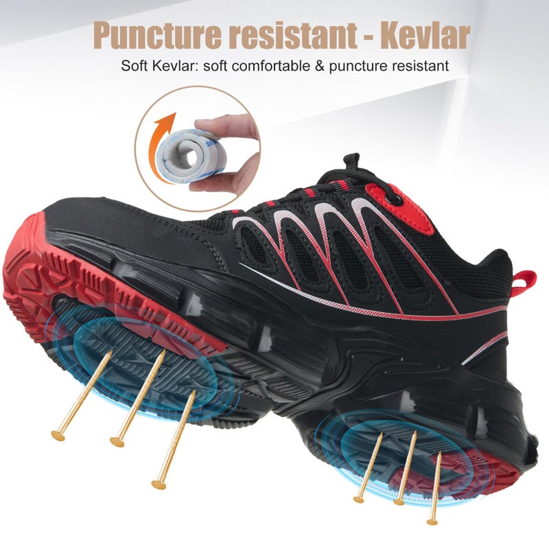 Hogent Steel Toe Shoes for Women Men Wide Non Slip Composite Work Sneakers Indestructible Comfortable Safety Tennis Shoes Lightweight Breathable Construction Sneakers Puncture Proof Ergonomic Design - Image 5