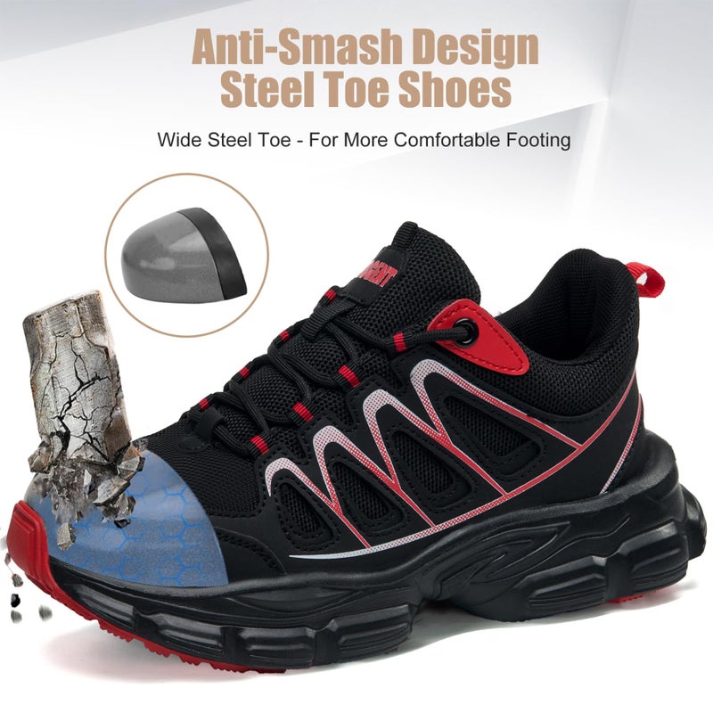 Hogent Steel Toe Shoes for Women Men Wide Non Slip Composite Work Sneakers Indestructible Comfortable Safety Tennis Shoes Lightweight Breathable Construction Sneakers Puncture Proof Ergonomic Design - Image 4