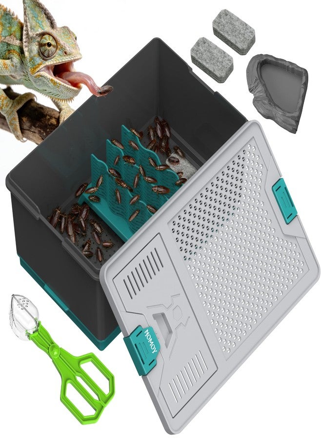 NOMOY Self-Cleaning Reptile Feeder Insect Habitat with Escape-Proof Lid, Removable Climbing Frame, Water Sponge & Bug Spoon - Cricket/Roach Enclosure, Easy-Clean, Ventilated for Lizards, Frogs & Pets - Image 1