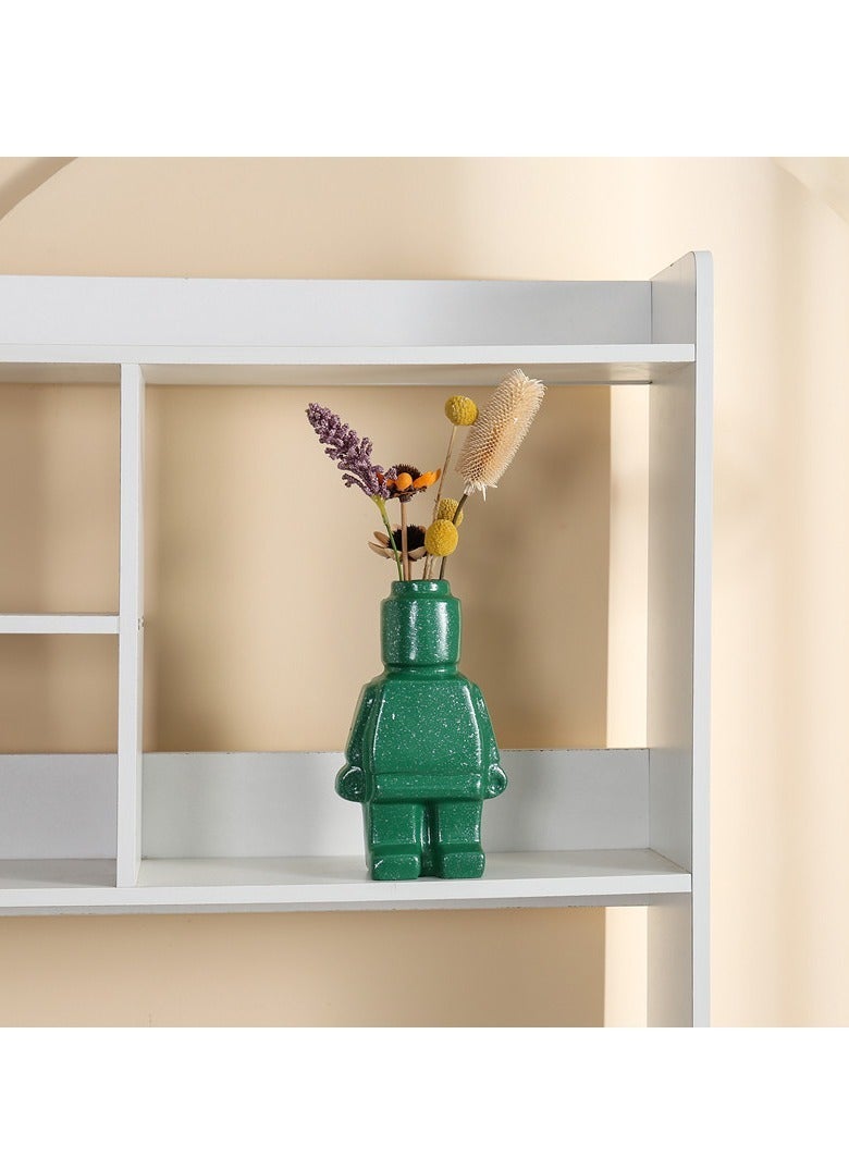 AROAQ Ceramic Statue, Creativity Robot Tv Cabinet Desktop Flower Vase, Durable Nordic Style Flower Pot, Modern Home Decoration Elegant Design Robot Vase, (1pc, Large, White) - Image 4