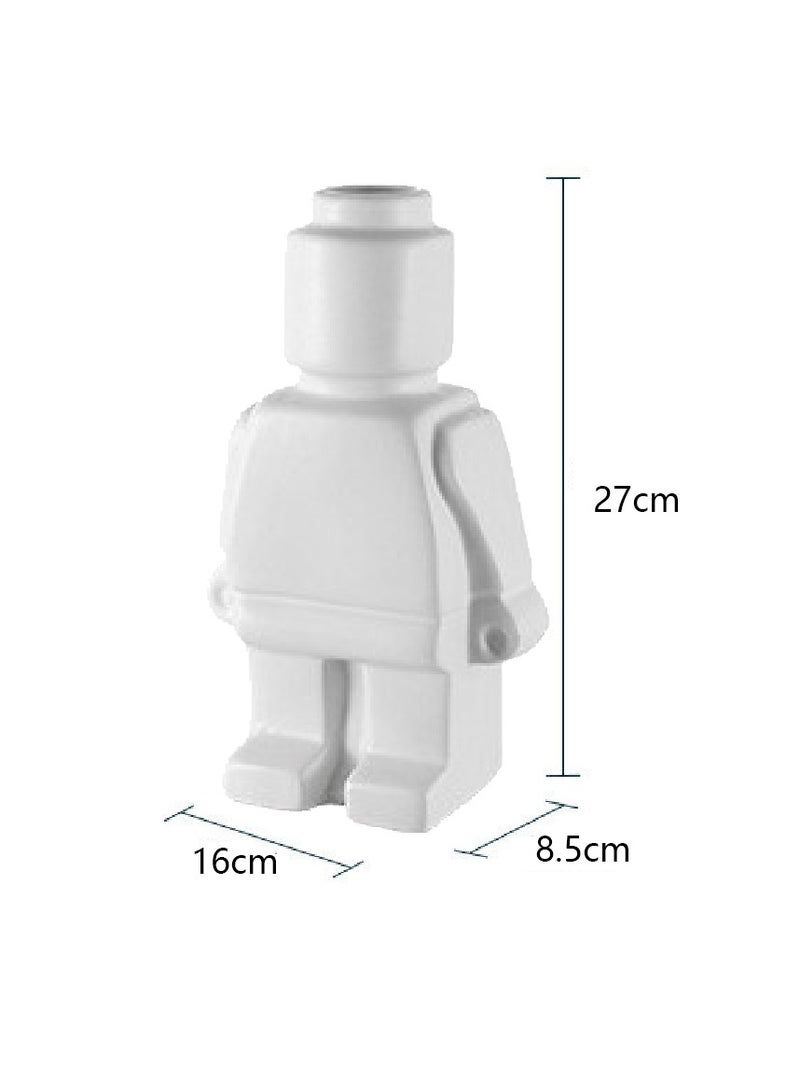 AROAQ Ceramic Statue, Creativity Robot Tv Cabinet Desktop Flower Vase, Durable Nordic Style Flower Pot, Modern Home Decoration Elegant Design Robot Vase, (1pc, Large, White) - Image 1