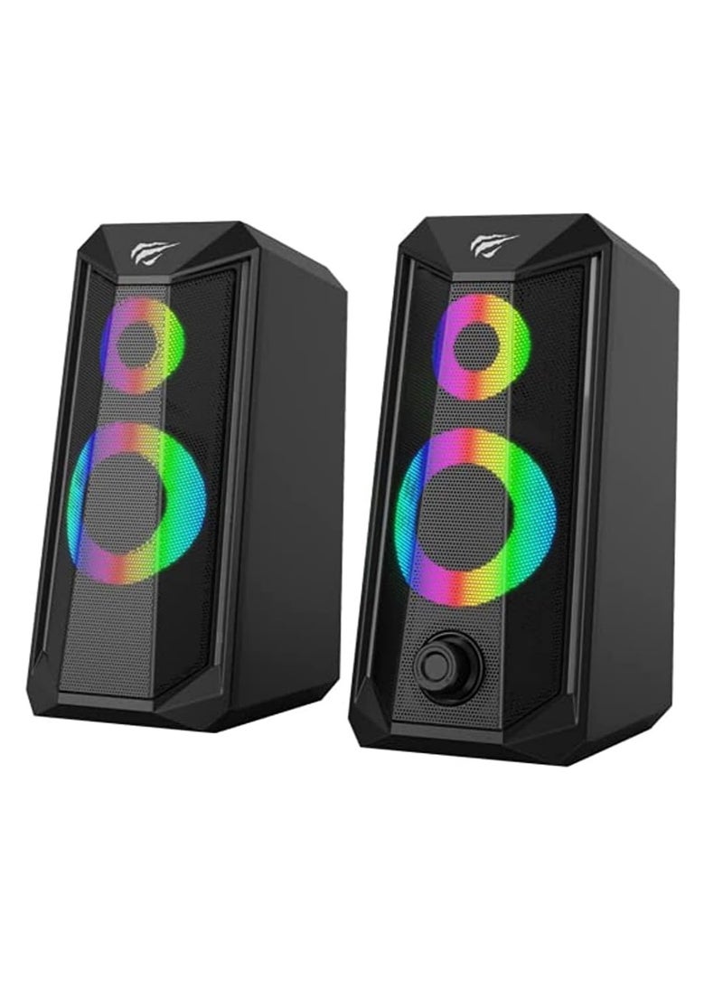 havit Multimedia Speaker ( 5W - 5V )  ,Speaker for PC ,Gaming , Music , Studying and Lap Top with USB Powered and Audio Input 3.5 Wired , dynamic led lights , 2.0 Channel Wired Home Theatre , Good Quality , excellent Public choice  - Image 1