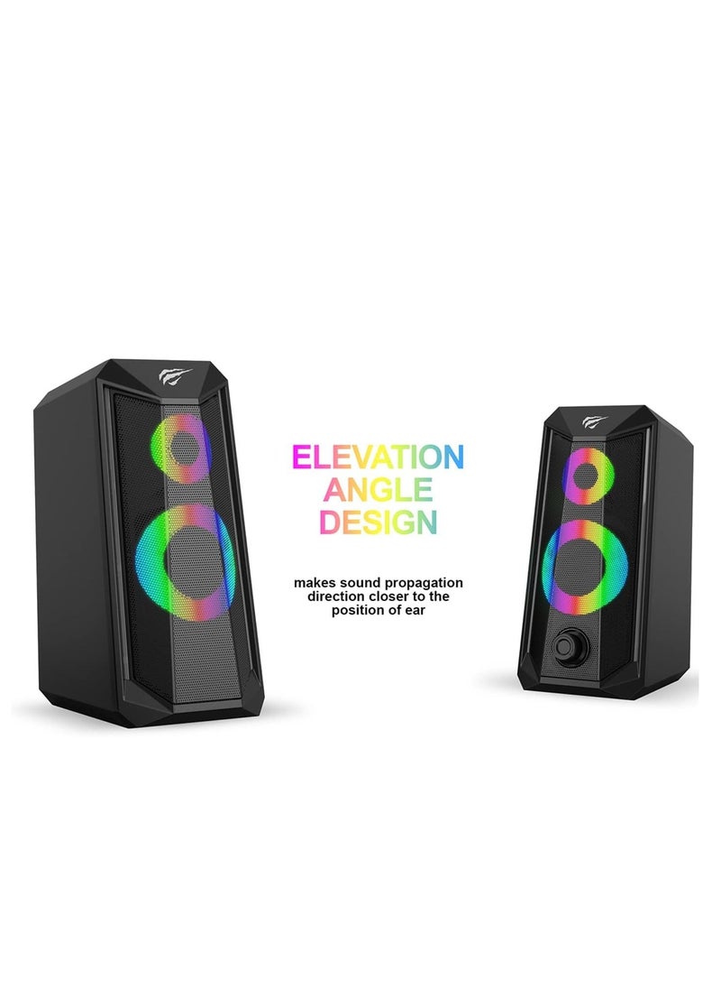 havit Multimedia Speaker ( 5W - 5V )  ,Speaker for PC ,Gaming , Music , Studying and Lap Top with USB Powered and Audio Input 3.5 Wired , dynamic led lights , 2.0 Channel Wired Home Theatre , Good Quality , excellent Public choice  - Image 4