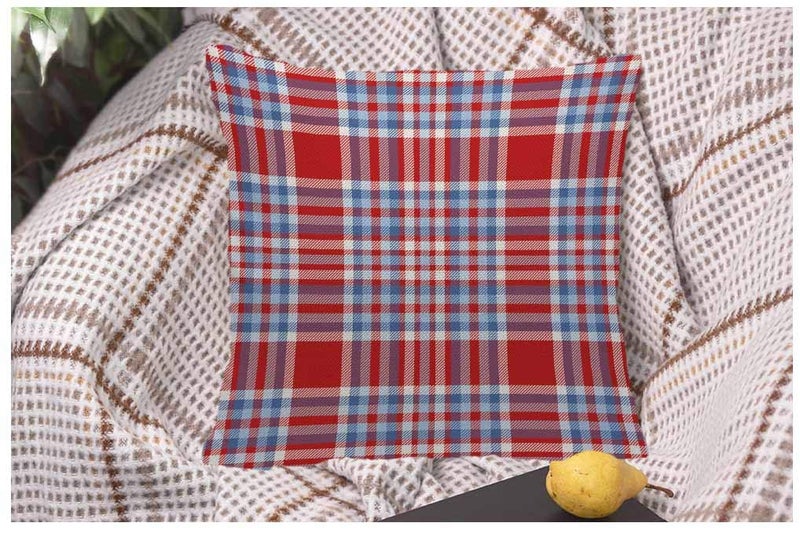 WONDERTIFY Throw Pillow Case Cover Tartan Plaid Pattern Checkered Fabric Texture Moderate Light Blue White and Bright Red Soft Linen Pillow Case for Bedroom/Livingroom/Sofa Cushion Covers 18x18 Inch - Image 5