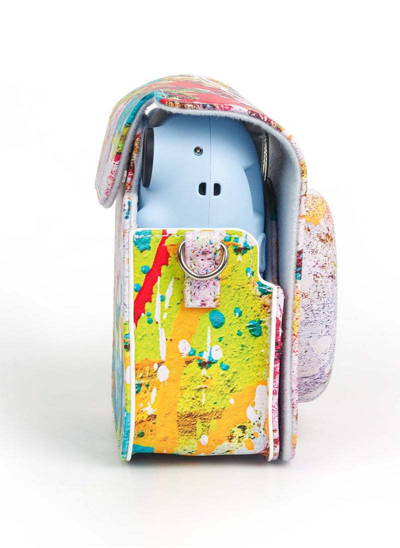 Excefore - Protective Camera Case Compatible with Fuji Mini 12 Instant Camera, Amazing Colorful Instax Mini 12 Camera Case, Small PU Leather Carry Case with Adjustable Shoulder Strap - Abstract Painting - Image 1