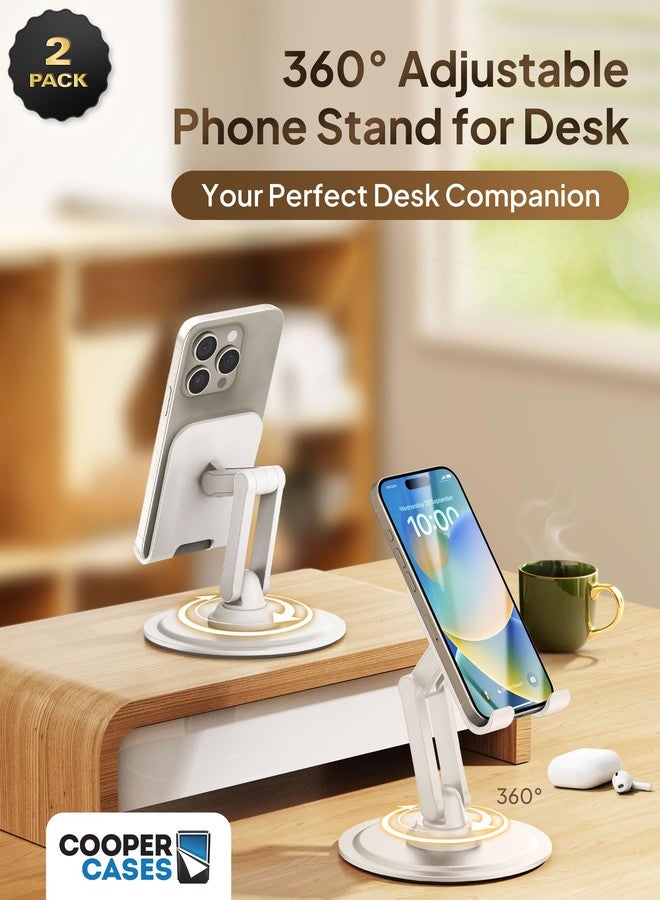 Cooper 360° Stand, [Gift Family Pack], Rotating Cell Phone Stand for Desk, Cell Phone Holder for Desk, iPhone Stand Holder, Sturdy Metal Base, Fits Samsung, Android Smartphones, (Cream White, 2-Pack) - Image 2