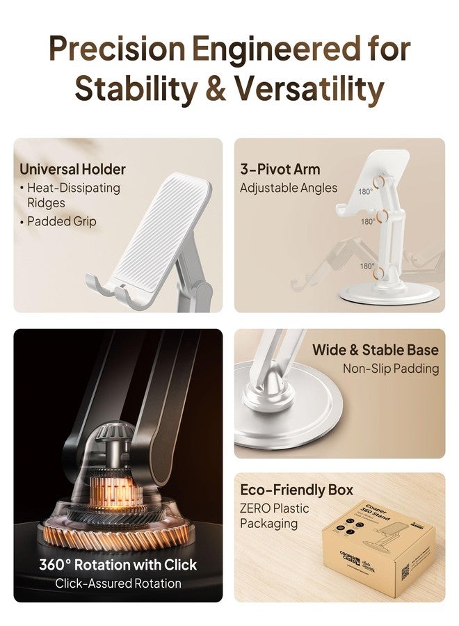 Cooper 360° Stand, [Gift Family Pack], Rotating Cell Phone Stand for Desk, Cell Phone Holder for Desk, iPhone Stand Holder, Sturdy Metal Base, Fits Samsung, Android Smartphones, (Cream White, 2-Pack) - Image 3