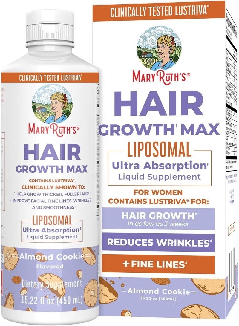 MaryRuth's Organics Women's Hair Growth MAX Liposomal  مع Lustriva® + Biotin 10000mcg + زيت بذور اليقطين  شعر سميك  رعاية الشعر  التجاعيد ، الخطوط الدقيقة ، العناية بالبشرة  أعمار 18 +  15.22 فلور أوز - Image 1