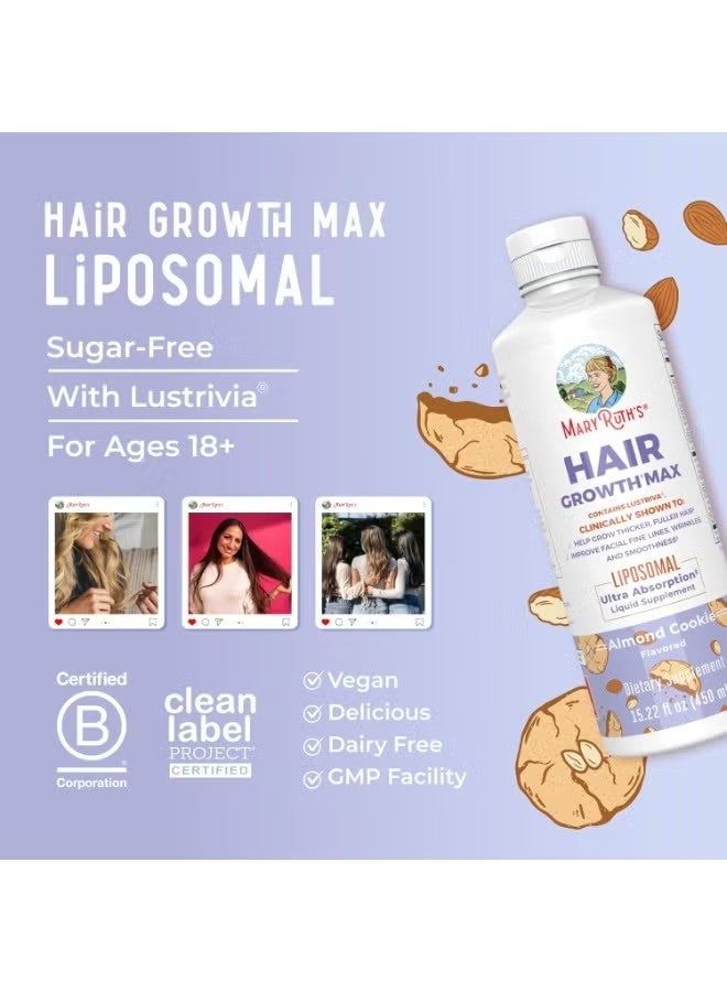 MaryRuth's Organics Women's Hair Growth MAX Liposomal  مع Lustriva® + Biotin 10000mcg + زيت بذور اليقطين  شعر سميك  رعاية الشعر  التجاعيد ، الخطوط الدقيقة ، العناية بالبشرة  أعمار 18 +  15.22 فلور أوز - Image 3