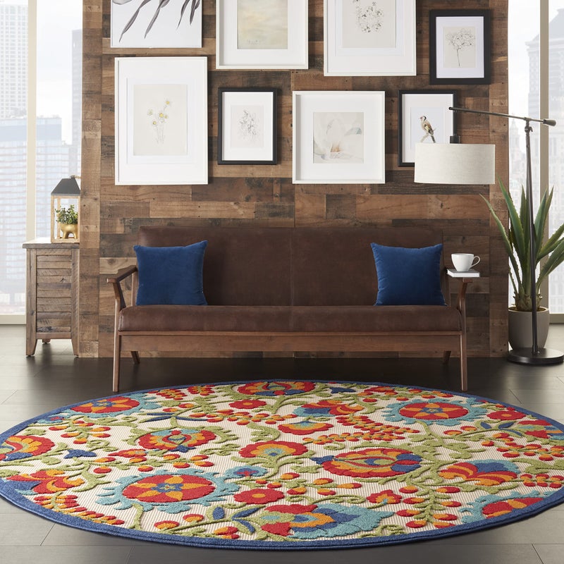 Nourison Home Aloha Multicolor 7'10" x Round Area Rug - Easy Clean, Non Shedding, Bed Room, Living Room, Dining Room, Kitchen (8' x Round) - Image 3
