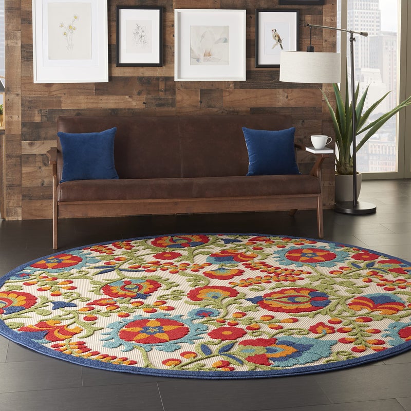 Nourison Home Aloha Multicolor 7'10" x Round Area Rug - Easy Clean, Non Shedding, Bed Room, Living Room, Dining Room, Kitchen (8' x Round) - Image 5