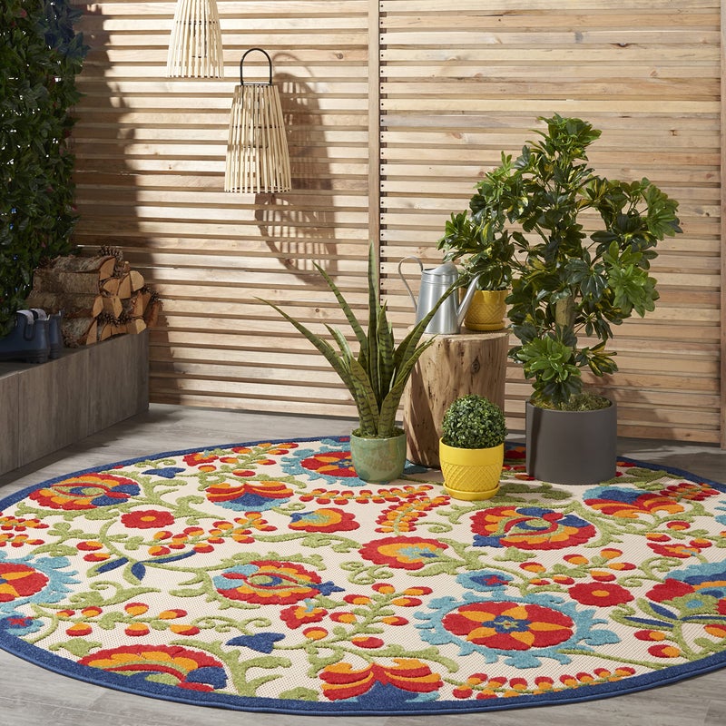 Nourison Home Aloha Multicolor 7'10" x Round Area Rug - Easy Clean, Non Shedding, Bed Room, Living Room, Dining Room, Kitchen (8' x Round) - Image 1