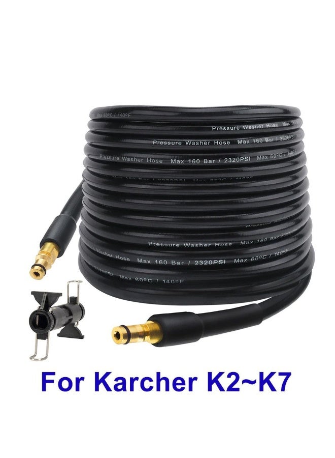 Black pressure washer hose, 6m long, with a connecting rod and 160 bar power, compatible with Karcher from K2 to K7, with a hose connection for additional length. - Image 1
