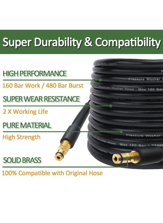 Black pressure washer hose, 6m long, with a connecting rod and 160 bar power, compatible with Karcher from K2 to K7, with a hose connection for additional length. - Image 2