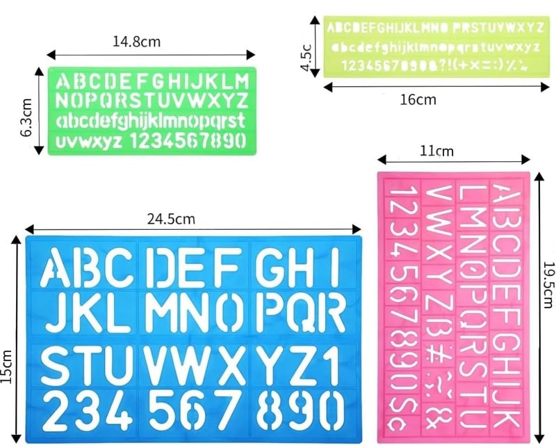 Arishto Alphabets, Lettering, Numbers Special Characters Stencil for Students (Set of 4, 7mm, 10mm, 20mm, 30mm-40mm) - Image 2