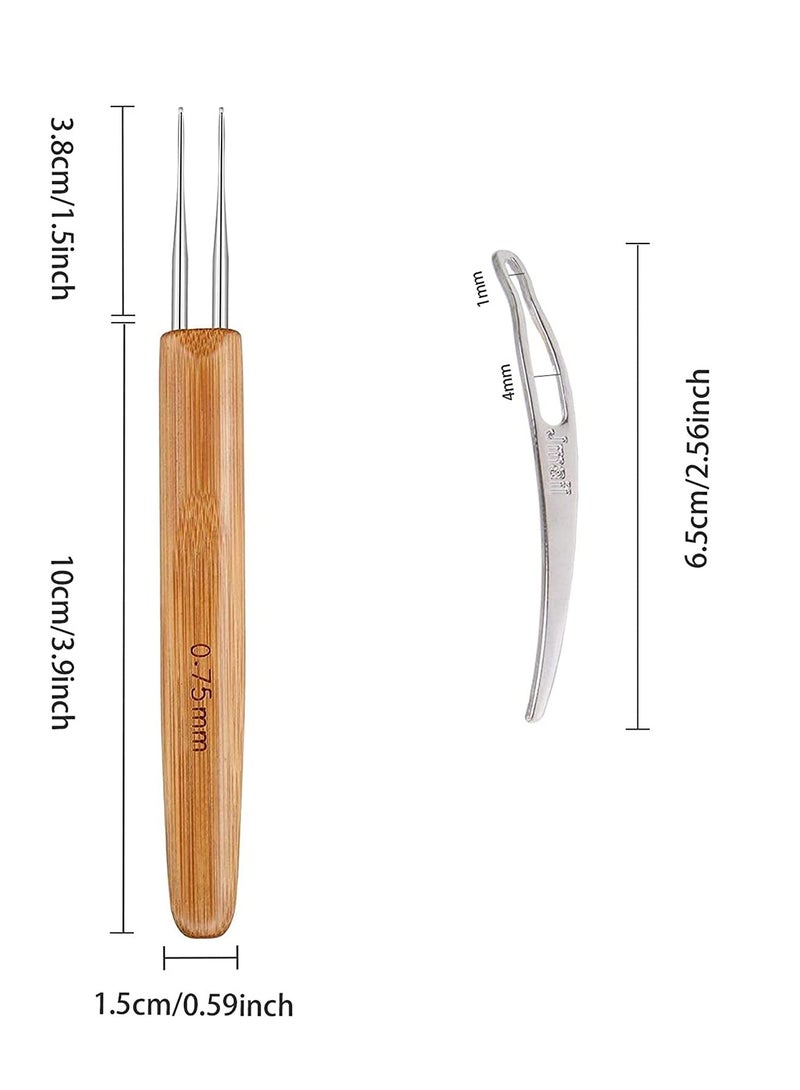 SYOSI Crochet Hook Tool, Dreadlocks Needle Weaving for Braid Craft, Steel, with Bamboo Handle Interlocking Needles Hair Accessories for Braids - Image 5