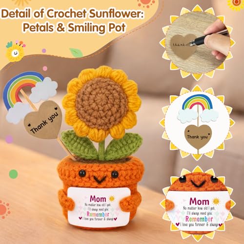 Frabaca Sentimental Mother’s Day Birthday Gifts for Mom from Daugther Son - Crochet Sunflower Appreciation Desk Decor for Mama Valentines Christmas Holiday Easter Basket Stuffers - Image 2