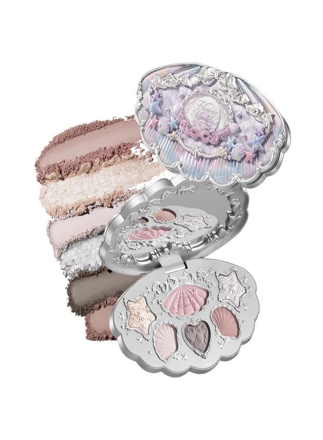Flower Knows Shell's Jewel 6-Color Makeup Palette, Eyeshadow, Blush, Highlighting & Contour All-in-One Face Makeup Palette with 4 Matte + 2 Shimmer Pink & Blue Shades (01 Moonlight Pearl, 6.5g) - Image 1