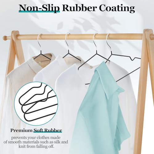 UEAKPIC 30 Pack 16" Non-Slip Rubber Coated Metal Suit Hangers with Round Notches for Strap Dress, Camisole, Pants, Coats, Shirt, Heavy Duty, Space-Saving, Black - Image 3
