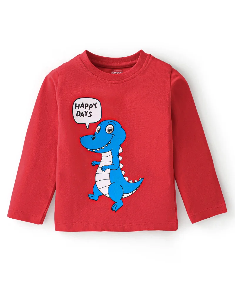 babyhug Babyhug 100% Cotton Knit Full Sleeves T-Shirt with Graphics Dino Print - Red