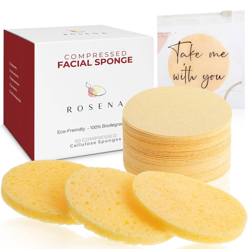 Facial Sponges  50 Count Compressed Cellulose Face Cleansing and Exfoliating Sponges Reusable Makeup Mask Remover Round Face Cleaning Sponge Pads