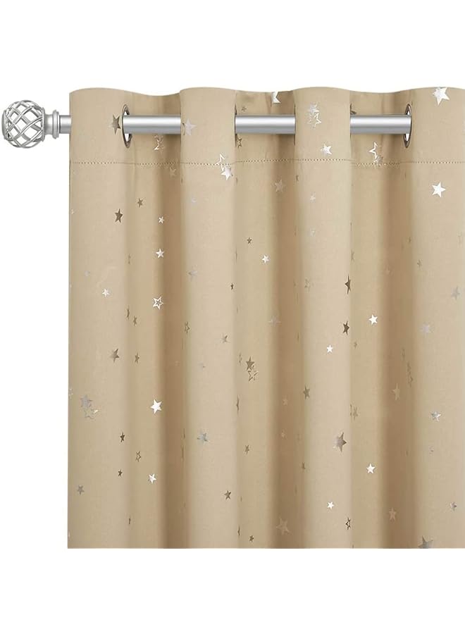 The Bros ستائر حجب الضوء للأطفال، لوحة واحدة 100% مع حلقات حرارية معزولة لحجب الضوء، ستائر مطبوعة مظلمة للأطفال لغرفة المعيشة وغرفة نوم الأطفال (200x270 سم، بيج) - Image 1