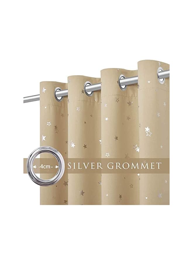 The Bros ستائر حجب الضوء للأطفال، لوحة واحدة 100% مع حلقات حرارية معزولة لحجب الضوء، ستائر مطبوعة مظلمة للأطفال لغرفة المعيشة وغرفة نوم الأطفال (200x270 سم، بيج) - Image 2