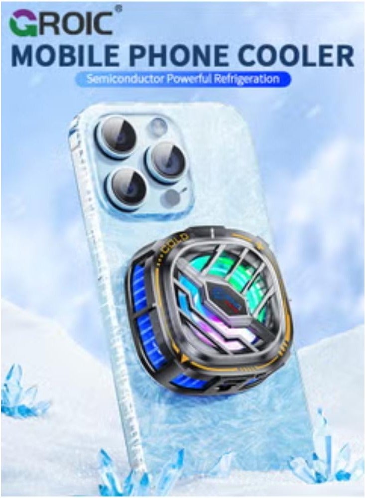 Black Magnetic Cell Phone Cooler, RGB Phone Cooling Fan Portable Lightweight Mobile Phone Cooling Fan, Phone Radiator with Larger Cooling Area for Phone/Tablet/IPad - Image 2