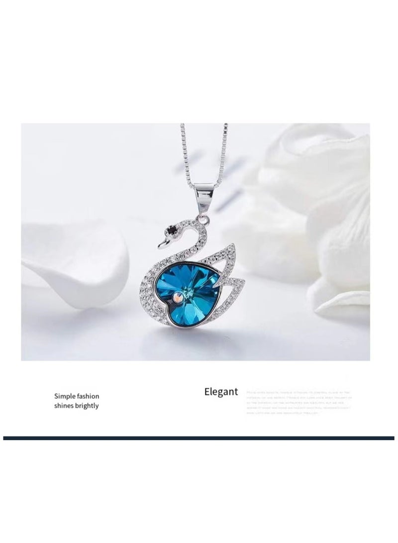 Fashion minimalist swan crystal necklace, women's blue - Image 2