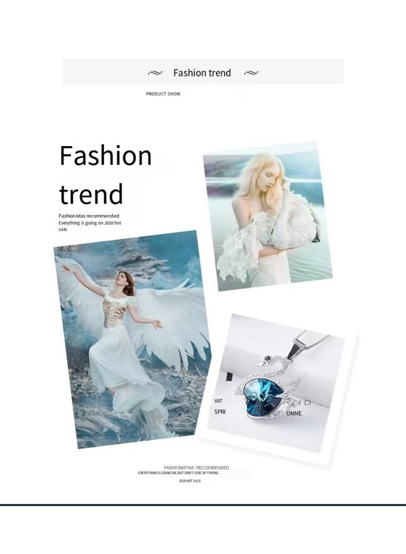Fashion minimalist swan crystal necklace, women's blue - Image 4