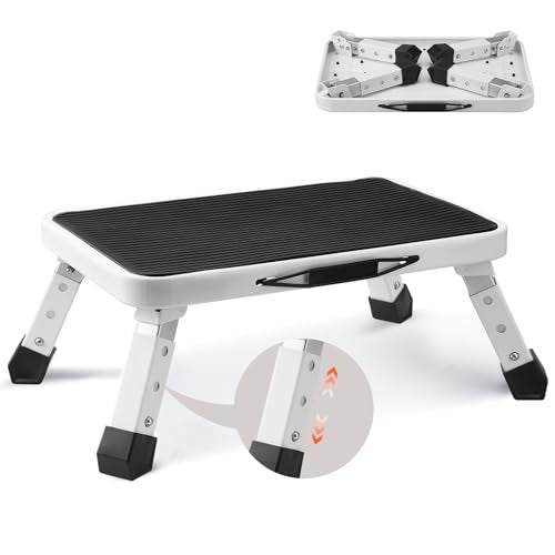 VEVOR 1Step 330lbs Capacity Folding Steel Step Ladder Adjustable Height NonSlip Sturdy Step Stool for Adults Toddlers Offices RVs Bathrooms Bedrooms - Image 1