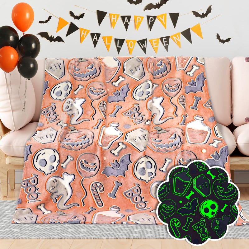 BORORO Halloween Blanket Pumpkin Plush Blanket Orange Soft Fleece Throw Blanket for Kids  - Image 1
