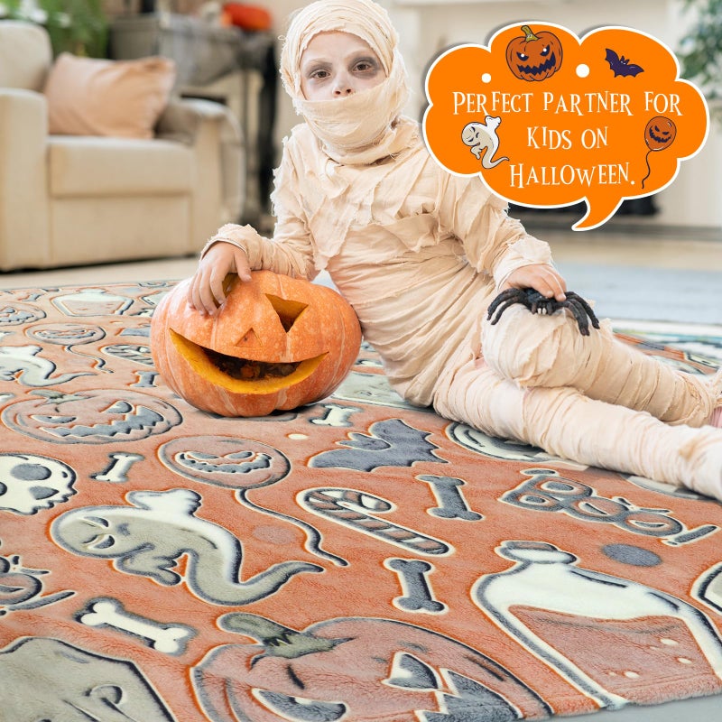 BORORO Halloween Blanket Pumpkin Plush Blanket Orange Soft Fleece Throw Blanket for Kids  - Image 2
