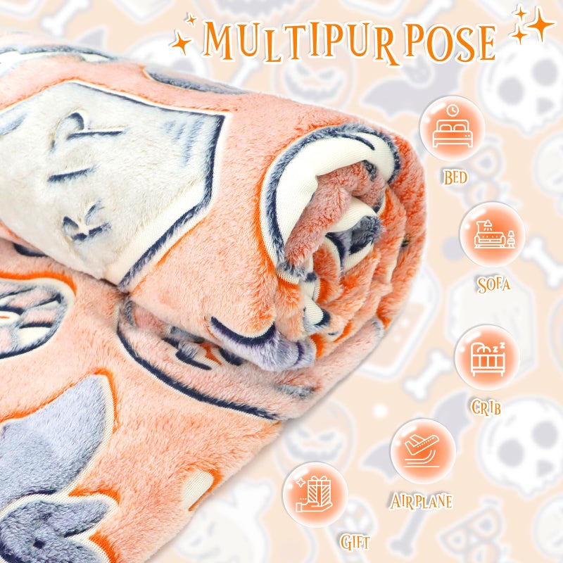 BORORO Halloween Blanket Pumpkin Plush Blanket Orange Soft Fleece Throw Blanket for Kids  - Image 3