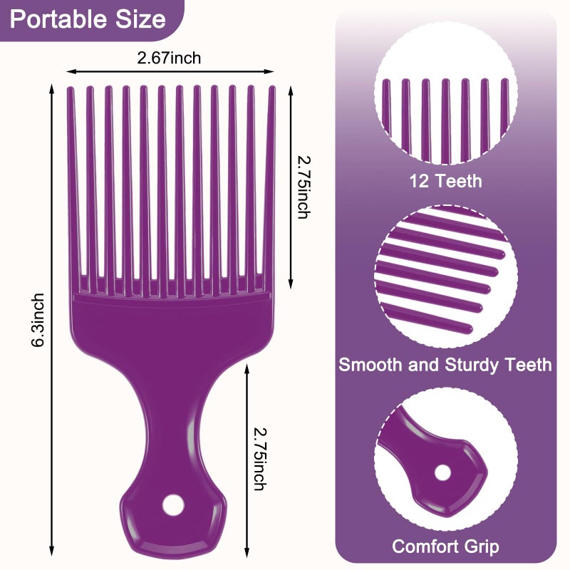 SIMPOR 2 Pcs Hair Pick Comb Wide Tooth Lift for Hair Styling Detangling, Plastic Afro Pick for Women Men, Fist Picks for Curly and Afro Hair (Purple, Black) - Image 2