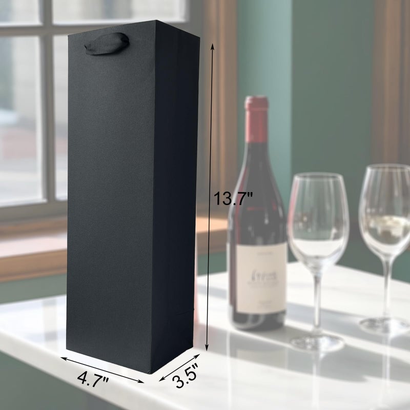 HANSWARE 2 Pack Black Wine Gift Bags with Handles for Bottles Gifts Paper Wine Bag for Valentines,Wedding,Easter,Christmas,Baby Shower,Birthday Party - Image 2