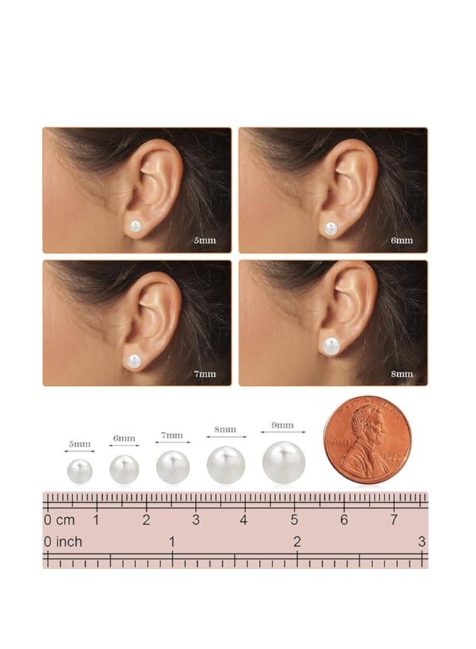 Hain 6MM Freshwater Pearl Stud Earrings for Women, Hypoallergenic 18K Gold Vermeil Earrings Studs with Genuine Round White Pearls - Image 4