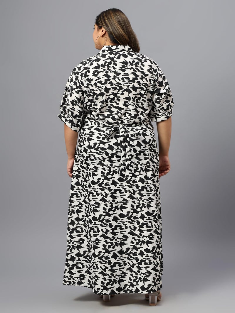 Indietoga Women's Black & White Animal Print Plus Sizes Fit & Flare Long Maxi Dress (P10001490_4XL) - Image 4