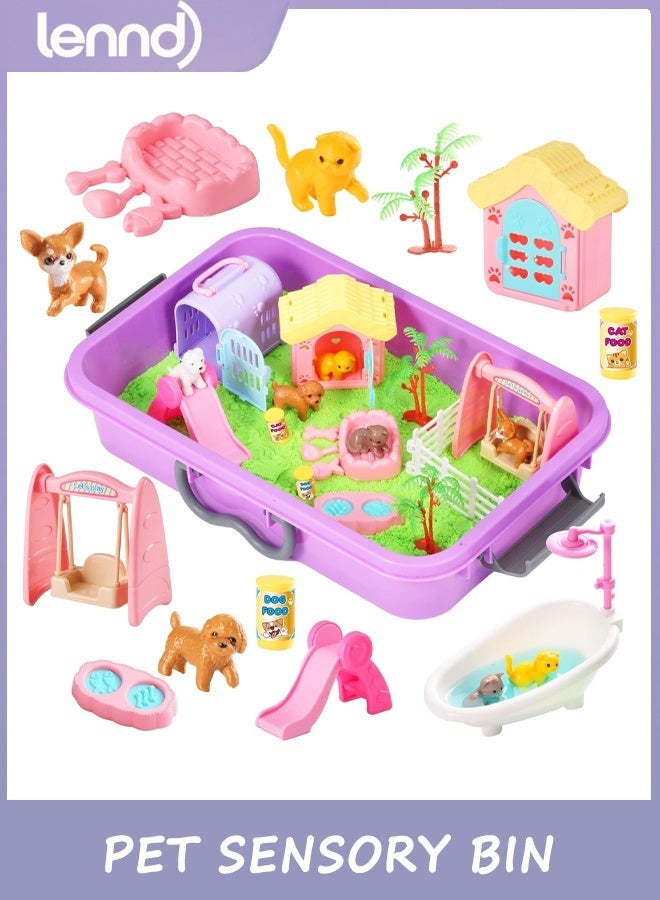 LENND Pet Sensory bin,Dog and Cat Sandbox for Kids,Kids Play Sand Kit,Pet Play Set with Sensory Sand,Pet Care Play Set,Role Pretend Play Beach Toy Birthday Gift for Girls Boys 3 4 5 6 Years Old - Image 1